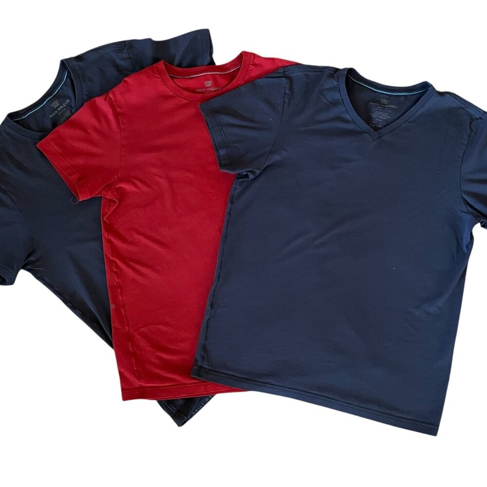 🔥 Mack Weldon 18-Hour Jersey Pima Tee Bundle x3 | Navy/Red | Medium